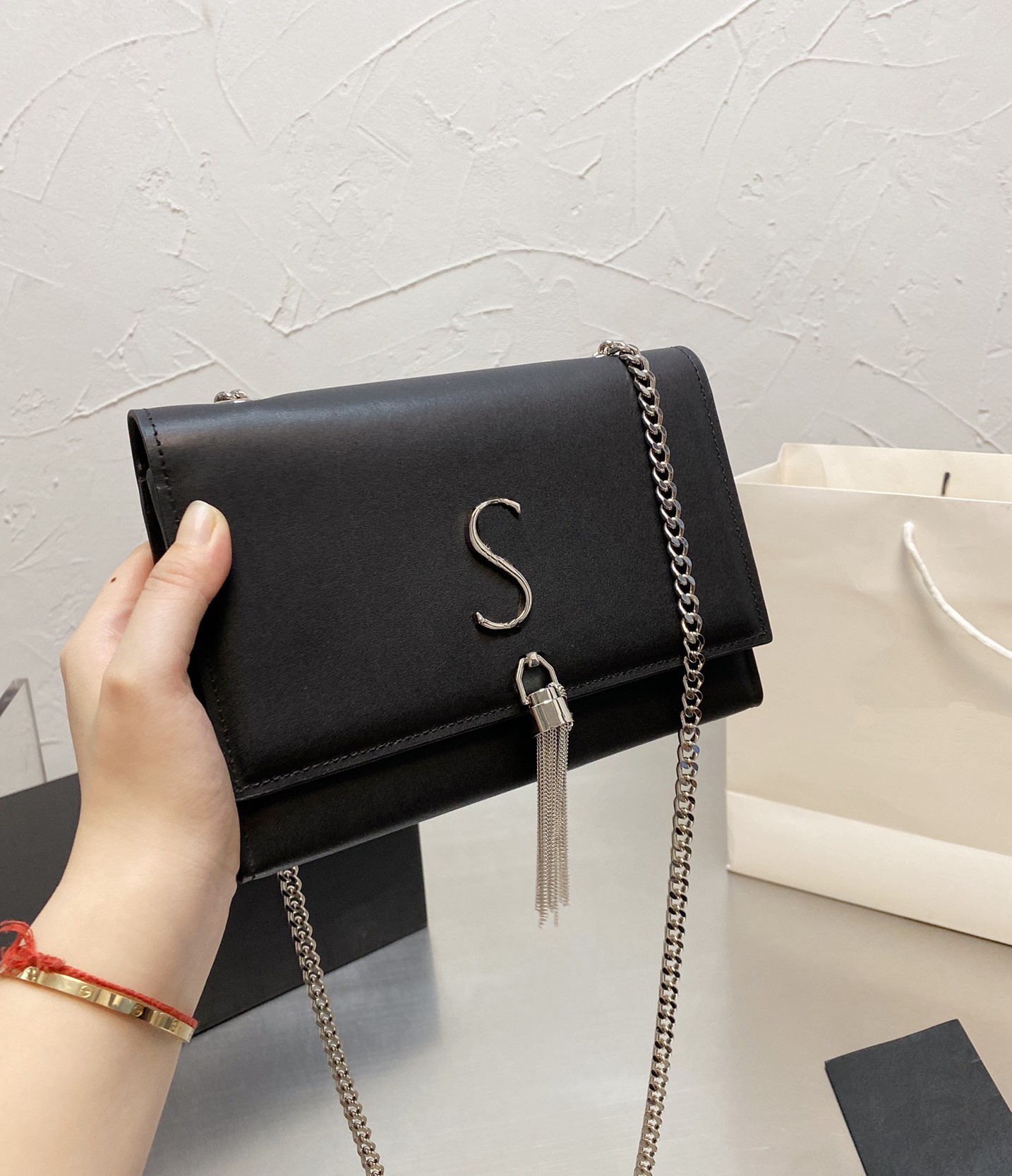 

Top quality Luxury Designer woc Fringed bag Women's Leather Crossbody Bags fashion girl gift Evening Shoulder Bag Purse hobo vintage Handbag, Black 2