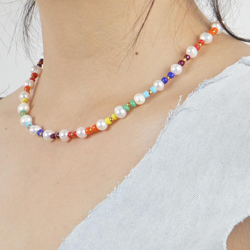 

Chains 3 Pcs Colorful Bead Strand Necklace Natural Fresh Water Pearl Bohemian Beach Style Beads Handmade Jewelry