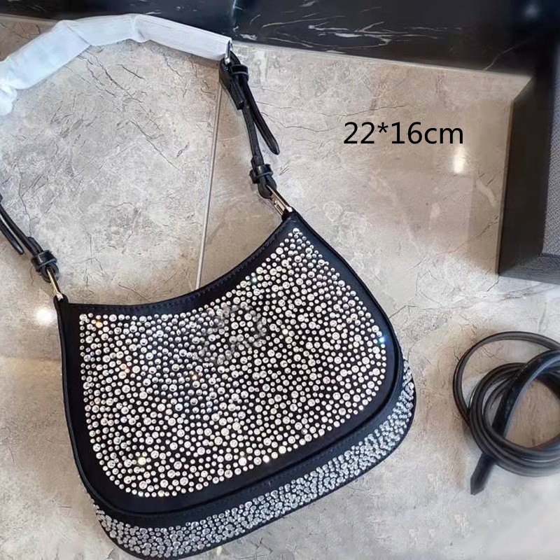 

2022 women rhinestone handbags shoulder bags diamond purses hobos beads crossbody bag shiny bead handbag baguettes small size triangle 2 styles top, Multi