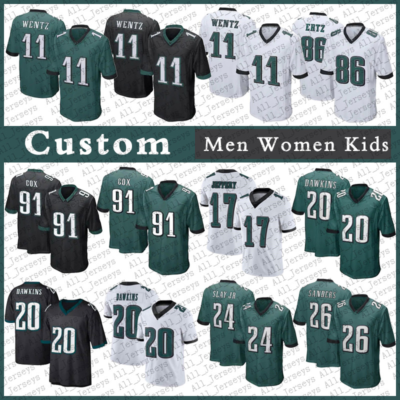 

1 Jalen Hurts 18 Reagor 6 DeVonta Smith Custom Men Women Kids Football Jersey 26 Miles Sanders 91 Fletcher Cox 86 Zach Ertz 62 Jason Kelce 5, Black;red