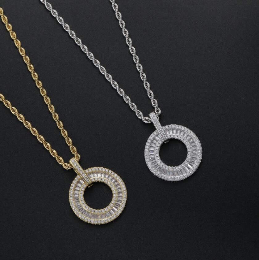 

Hip Hop Rock Cubic Zirconia Paved Bling Ice Out O Shape Circle Pendants Necklaces for Men Women Rapper Jewelry