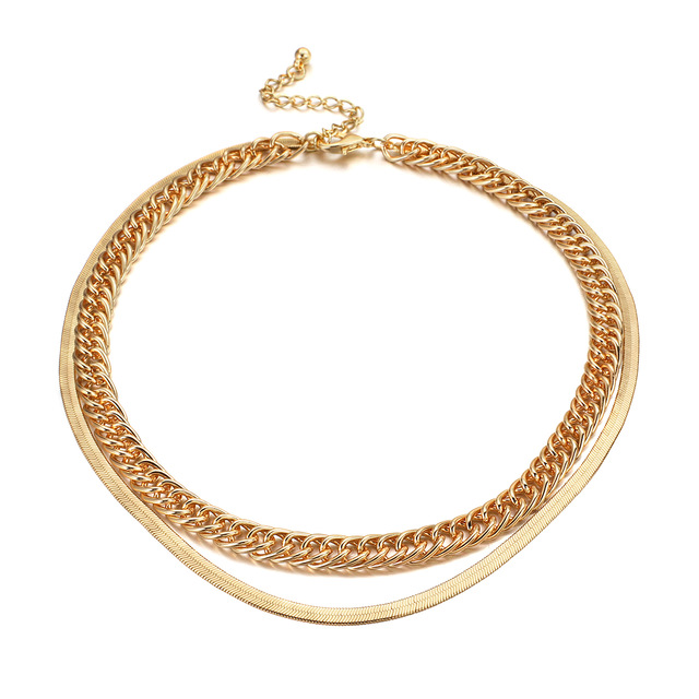 

Fashion Multi-Layered Snake Chain Necklace for Women Vintage Gold Color Metal Choker Sweater Necklace Chunky Jewelry Gift, Golden;silver