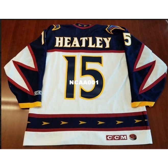 

Vintage real Full embroidery Atlanta Thrashers #15 Dany Heatley WHITE Vintage Hockey jersey or custom any name or number HOCKEY Jersey