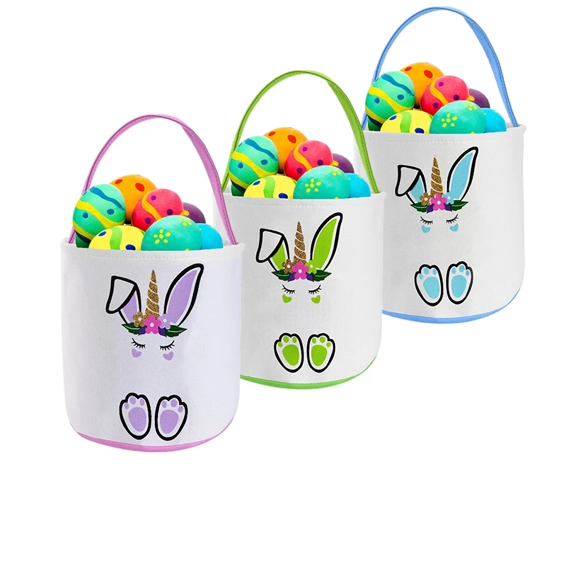Sac de Pâques panier de lapin à oreilles pliées festif seau à empreinte de lapin oeufs de pâques sac de chasse paniers de pique-nique portables e
