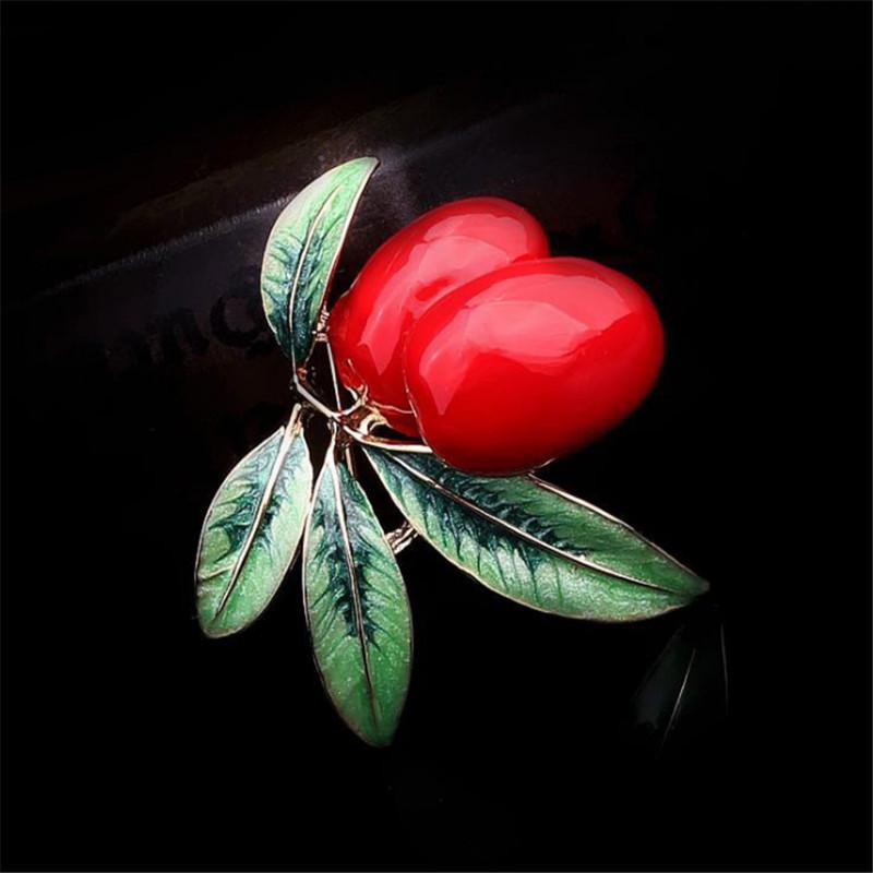 

Pins, Brooches 3 Color Red Fruit Brooch Plum Shape Gold Enamel Pins Corsages Suit Coat Scarf Accessories Christmas Jewelry Gifts