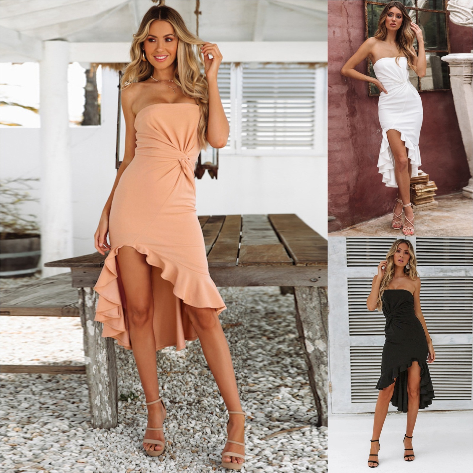 

2021 New Strapless Women Summer Sexy Solid Mini Short Es Asymmetrical Vestidos Casual Bandage Party Night Backless 47vm, Champagne