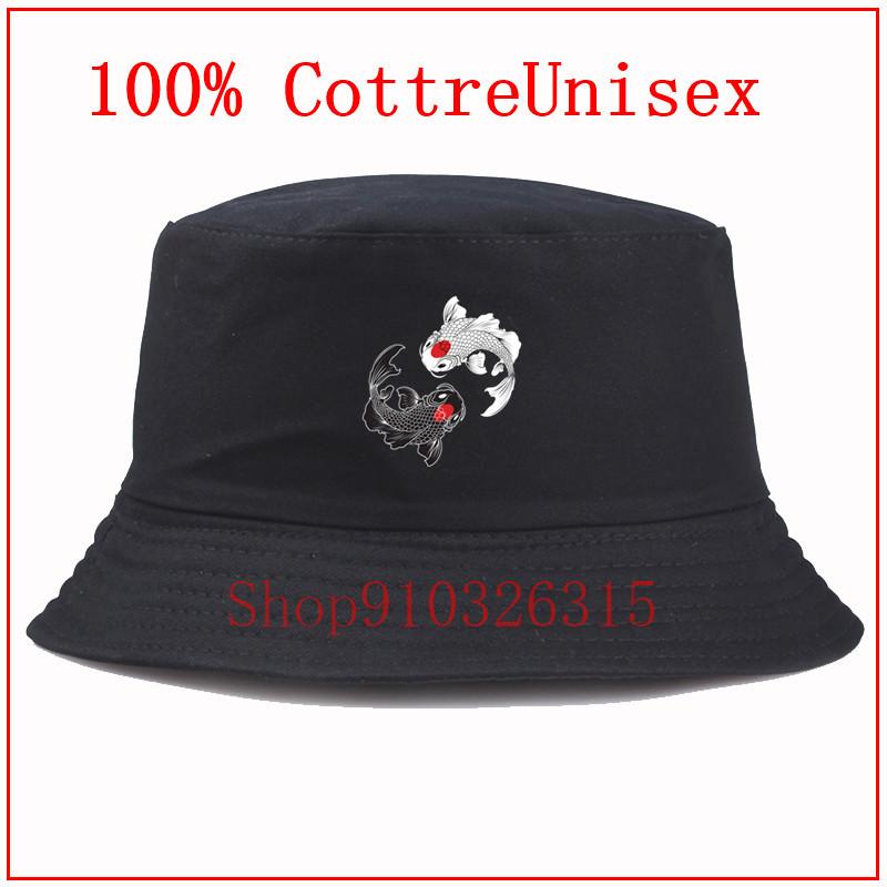 

Koi Fish Yin Yang Unisex Cotton Bucket Hats Women Men Summer Sunscreen Hat Solid color Sunbonnet Outdoor Fisherman's Hat, Blue;gray