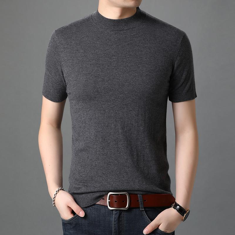 

Men' Sweaters Man Pure Wool Sweater Short Sleeve Cashmere Jumper Male 100% Merino T Shirts Solid Color Knit Tops Pullovers, Green
