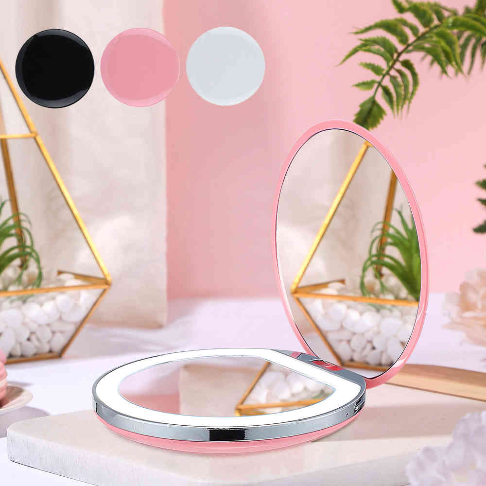 

USB Rechargeable Fold Portable LED Mini 3 Magnifier Round Built-in Battery Makeup Mirror Beauty Gift
