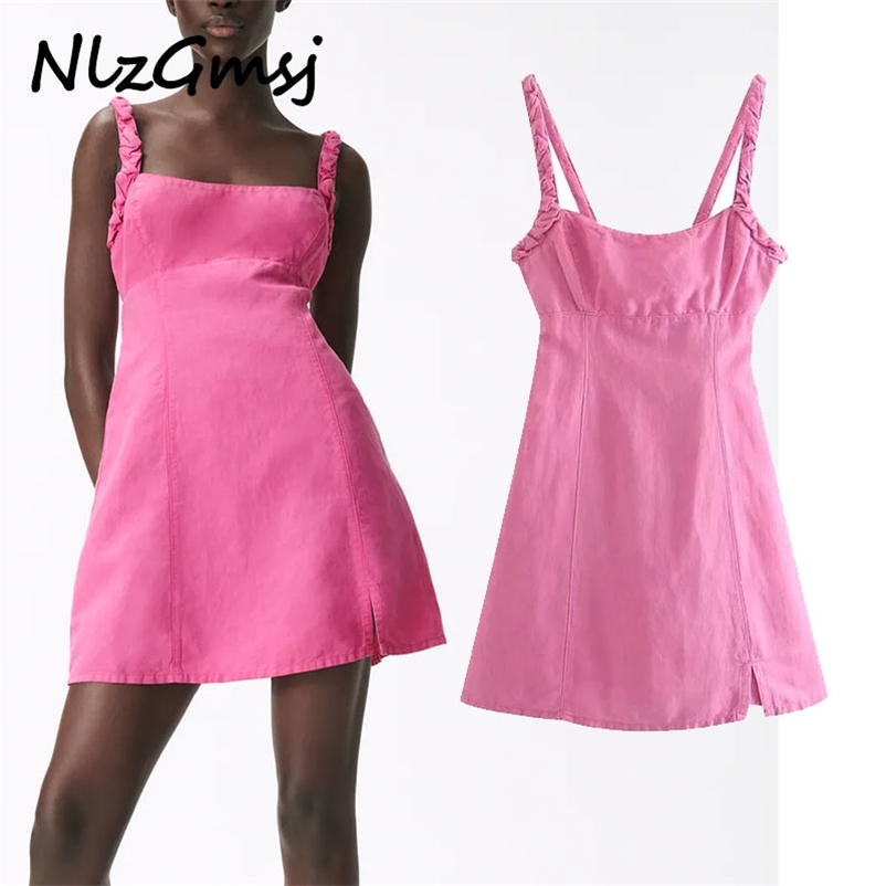 

Dres Vintage Solid Rose Woman Sexy Spaghetti Strap Mini Elegant A-line Party 05 210628, As picture