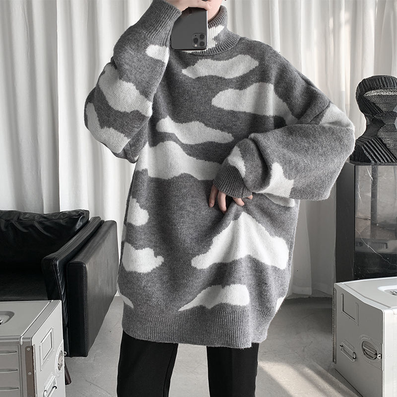 

2021 New Winter Turtleneck Sweater Men's Warmth Fashion Retro Casual Knitted Pullover Men Wild Loose Korean Sweaters Mens Clothes -2xl Qu9w, Gray