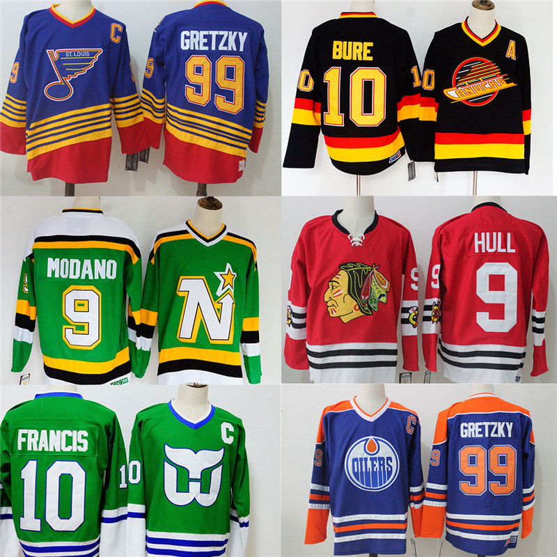 

99 Wayne Gretzky 9 Bobby Hull 9 Gordie Howe 9 Modano Pavel Bure Retro Hockey Jerseys, Men