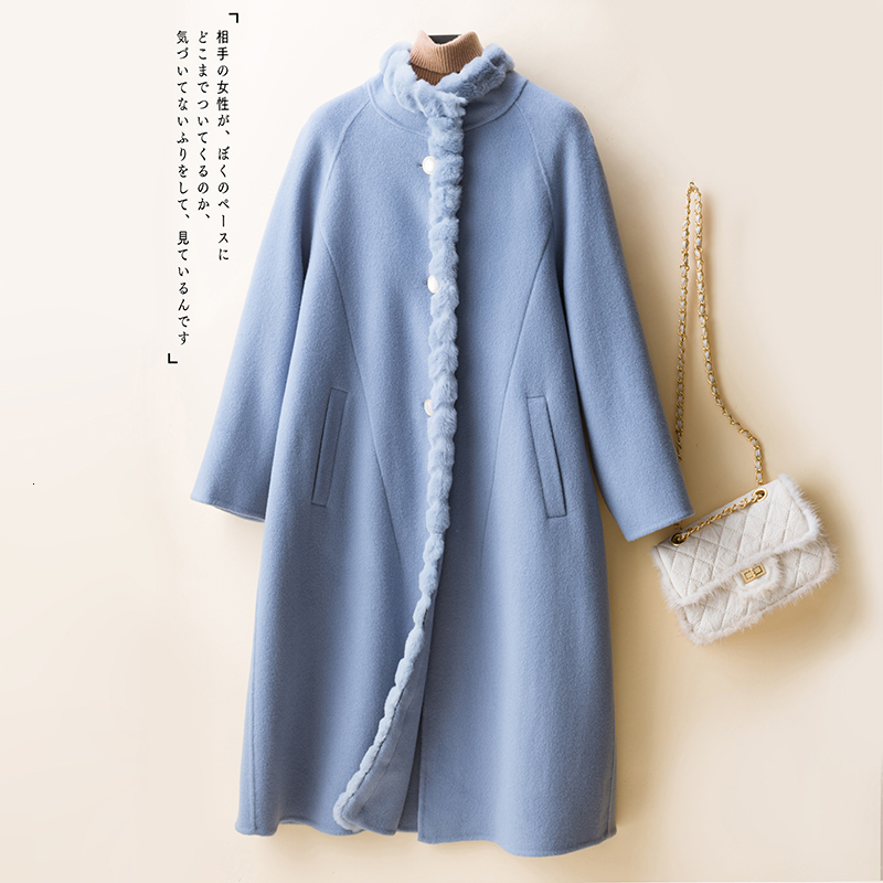 

2021 the New Fashion Ladies Jacket Coats 100% Merino Wool Long Sleeve Autumn Winter Overcoat Women Thick Warm Cardigan 7v6c, Blue