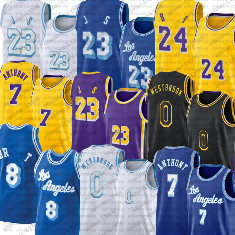 

2021 New LeBron 23 6 James Basketball Jerseys Russell 0 Westbrook Jersey Carmelo 7 Anthony Bryant Mens White Edition City Jersey