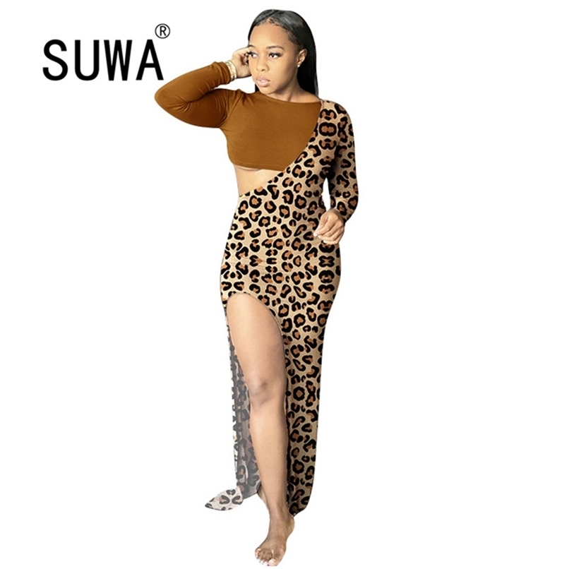 

Women' Style Leopard Print Stitching Sexy Fashion Thigh Trendy Chic Party And Wedding Midi Dress Wholesale Clothing 210525, Brown