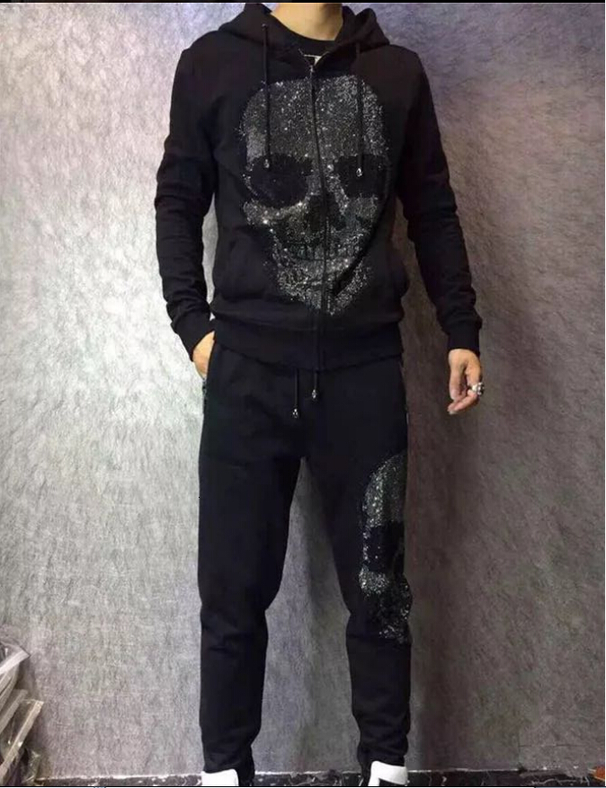 

2021 Autumn New European and American Fashion Mark of Men Zipper Youth Cotton Suit Banner Size Two Joint Parts F8o4, Color as shown