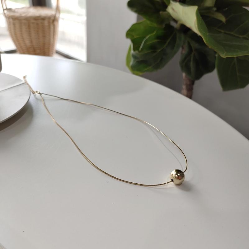 Pendant Necklaces 2021 Simple Style 925 Sterling Silver Smooth Ball Bead And Necklace Snake Bone Chain Jewelry Girls Gift-image-708516591