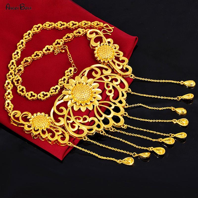 

Pendant Necklaces Flower Rich And Honorable Necklace Middle Eastern Muslim Women Gold Luxury Charm Wedding Jewelry Gift Wholesale