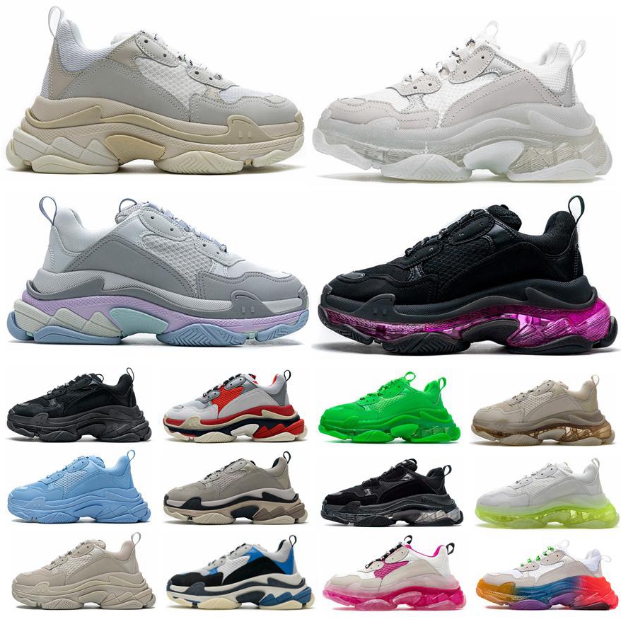 

2021 new 17FW Triple S Platform Flat Casual Shoes Sneakers Women Mens Clear Sole Luxury Designer Crystal Bottoms Black White Van Trainers, 38