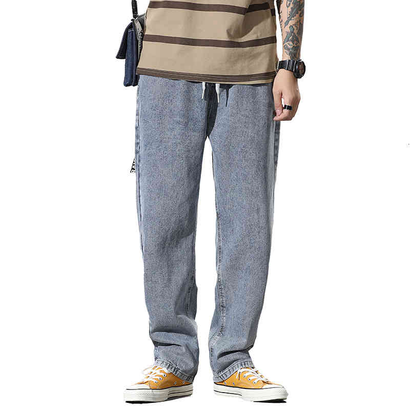 

men's jeans short male jeans, loose jeans for spring light blue elastic with cord in waist, new products gq48