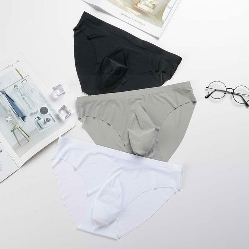 

Underpants Men Seamless Underwear Soft Sexy Briefs Pants Male Pouch Ropa Ice Gay Cool Silk U Panties N3W3, Black;white