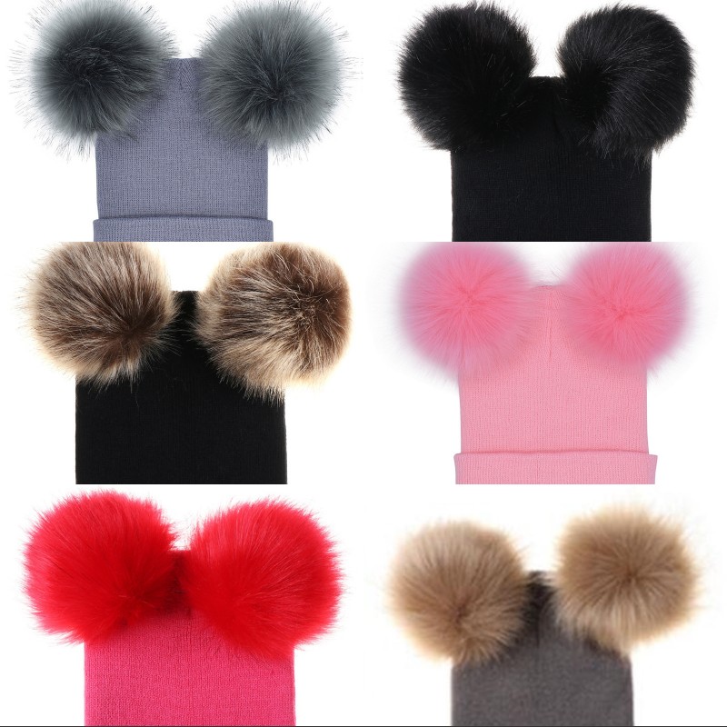 

Winter Baby Knit Hat With Two Fur Pompoms Boy Girls Fur Ball Beanie Kids Caps Double Pom Hat for Children 363 U2, Baby1345rh