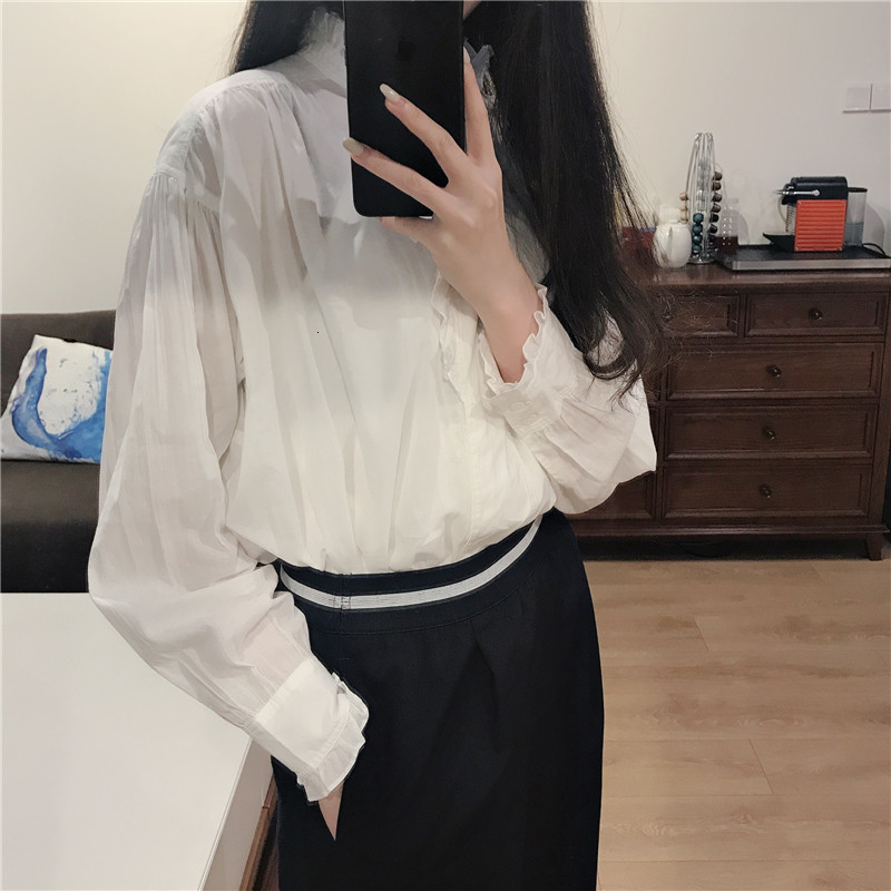 

2021 Early Autumn Shirt Women Ruffles New Blouse and Tops 5lgg, Black