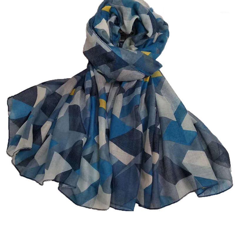 

Scarves 2021 Geometric Print Shawls Cotton Muslim Scarf Rhombus Women Soft Foulard Ladies Hijab, Blue;gray