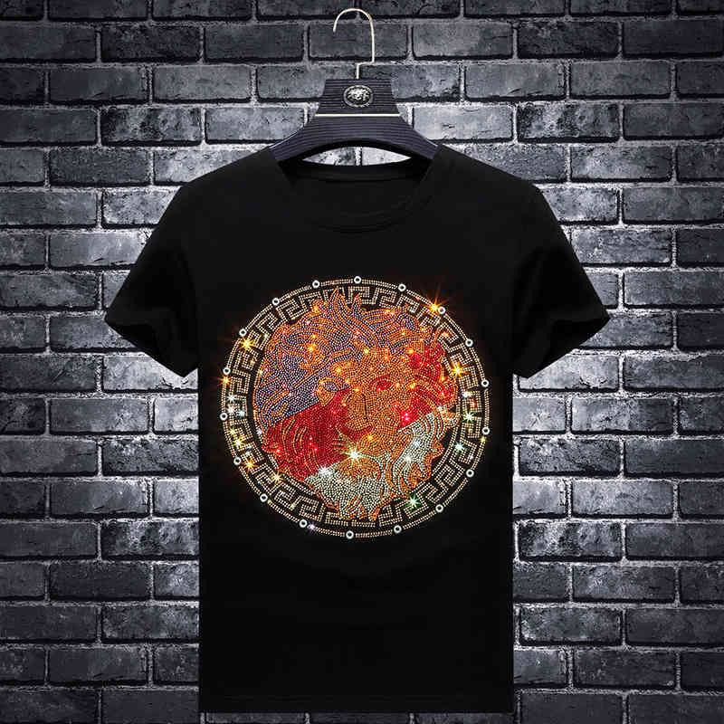 

fashion t shirt summer collarless thin drilling men's short sleeve casual daily slim bottom shirt, White;black