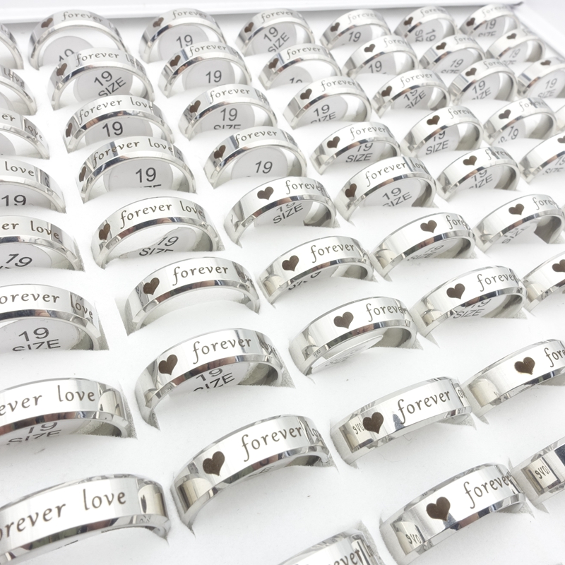 

Wholesale 100PCs/Lot Stainless Steel Band Rings For Men Women Silver Romantic FOREVER LOVE Fashion Jewelry Couple Gift Engagement Wedding Bands