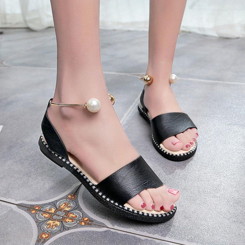 

Bomlight Women Sandals Flip Flops 2021 New Summer Fashion Rome Slip-On Pearl Non-slip Shoes Woman Slides Solid Casual Female, Beige
