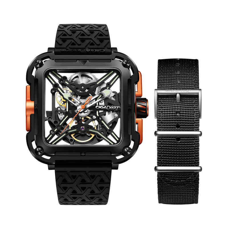 

Ciga Design x Series Watch Automatic Mechanical Stainless Steel Unique Skeleton Wristwatch(with Silicone and Nylon Strap), Slivery;brown