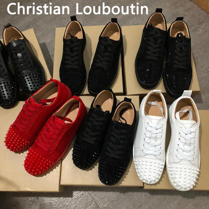 

2021 Top Designer Sneakers low cut Spikes Flats shoes Christian Louboutin Red Bottom For Men Women CL-GZ Leather Sneaker Party Genuine, Black