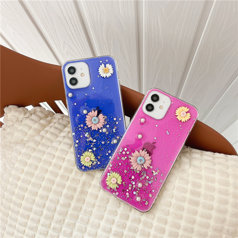 

Luxury Glitter Bling Pearl 3D Flower Phone Case For iPhone SE 2020 8 7 Plus X XR XS Max 12 11 Pro max Fashion Transparent Soft Cover