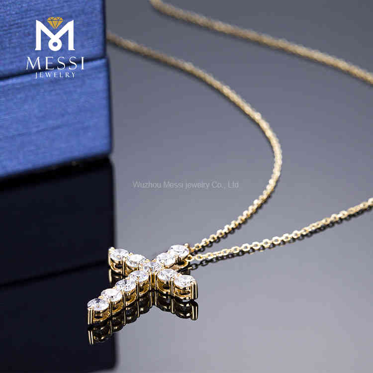 

Msi fashion hiphop14k real white gold yellow gold Lab diamond cross necklace