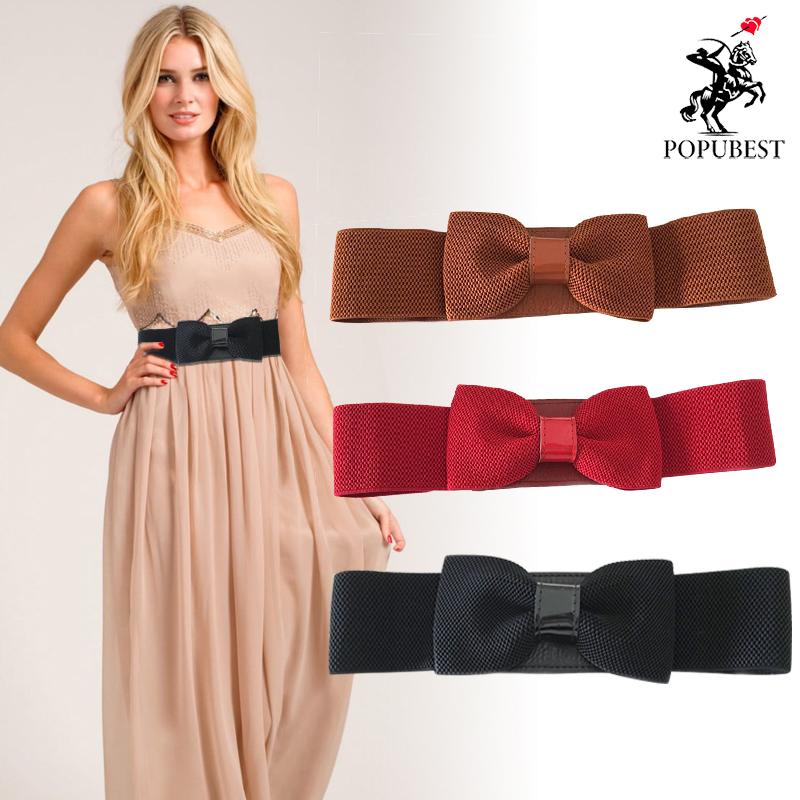 

belts fashion women bowknot elastic bow wide stretch waistband belt classical 3 colors girl dress accessories waist, Black;brown