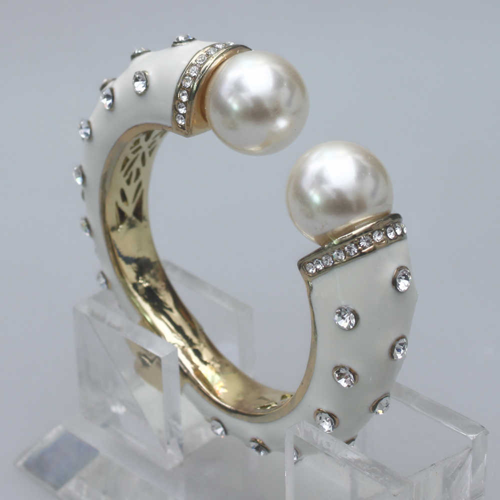 

Graybirds Double Pearl Cuff Bangles Bracelets Epoxy Rhinestone Springs Enamel Jewelry Gifts Women Mother White Brown Blue Gb0398 Q0720