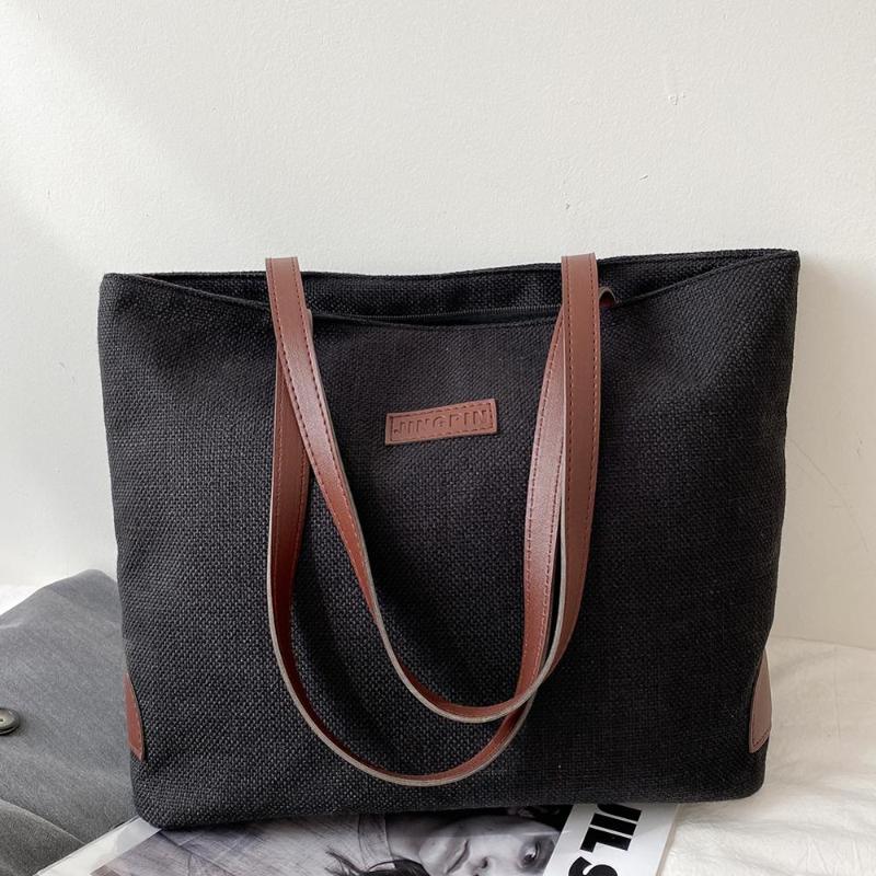 

Retro Fashion Hit Color Handbag For Women Large Capacity Canvas Totes Female Travel Shopping Shoulder Bag 2021 Women's Bag Trend, White