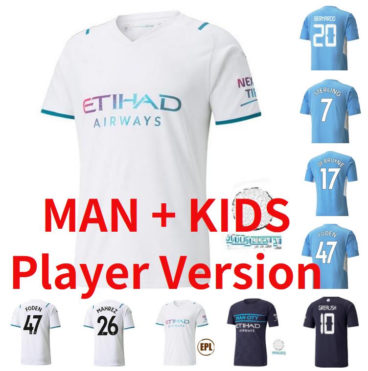 

Fans Player Version Manchester soccer jerseys 21 22 MAN GREALISH CITY STERLING FERRAN DE BRUYNE FODEN 2021 2022 football shirts men kids kit, Black;yellow