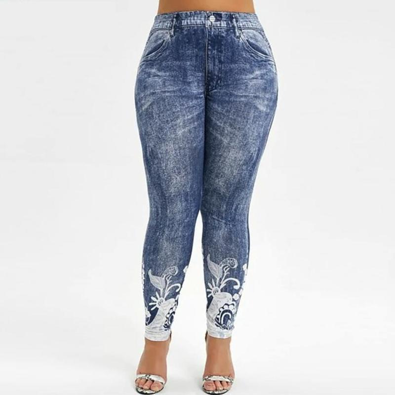 

Women's Pants & Capris Women Novel Jeans Pattern Milk Silk Elastic Printed Fitness Leggings Running Gym Stretch Sports Big Size Trousers, Black;white