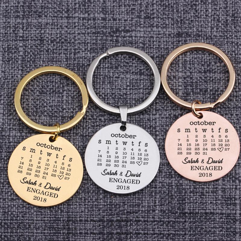 

Keychains Customized Name And Date Wedding Memory Engaged Year Keychain Calendar Keyringf Memorial Car Bag Key Tag Pendant Jewelry