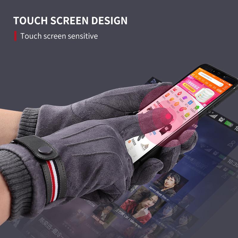 

Cycling Gloves Men's Winter Suede Warm Split Finger Outdoor Sport Driving Buckle Design Male Touch Screen Mittens, Bn