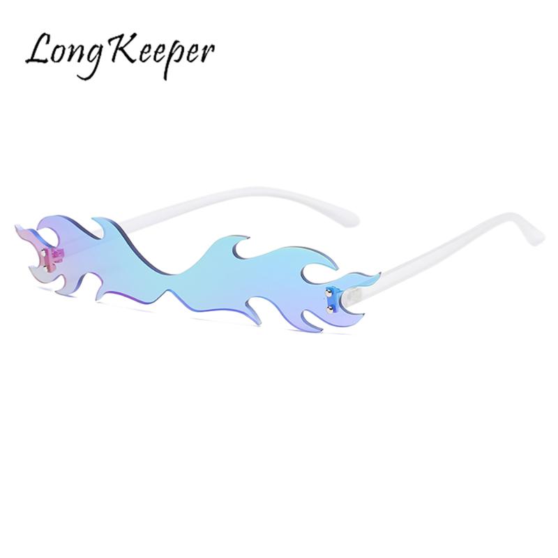 

Sunglasses LongKeeper Fire Flame Rimless Women Fashion Unique Eyewear Cat Eye Sun Glasses Mirror Eyeglasses UV400