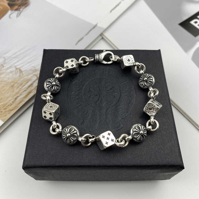 

Fashion croxintai 925 silver personality dice cross trendy pop punk style lovers Bracelet, Black