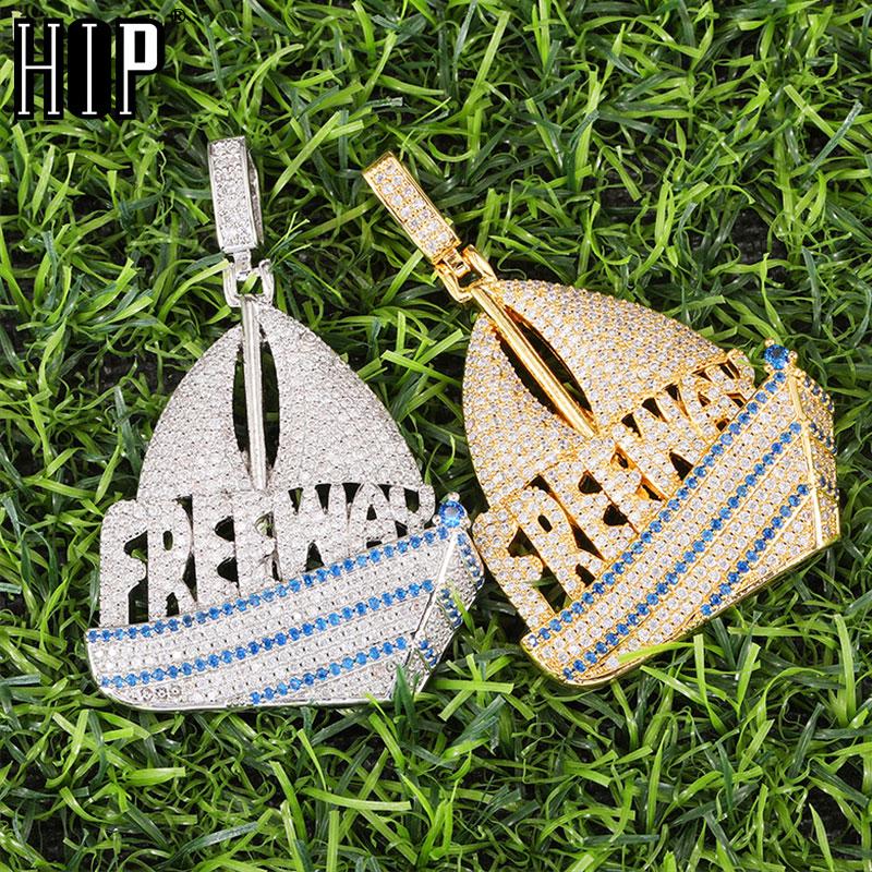 

Pendant Necklaces Hip Hop FREEWAY Boat Shape Iced Out Bling Cubic Zircon + CZ & Pendants For Men Jewelry With Solid Back