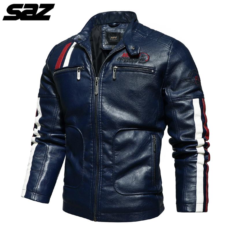 

Men's Jackets Saz Autumn Winter Men Leather Jacket Motorcycle Biker, Black