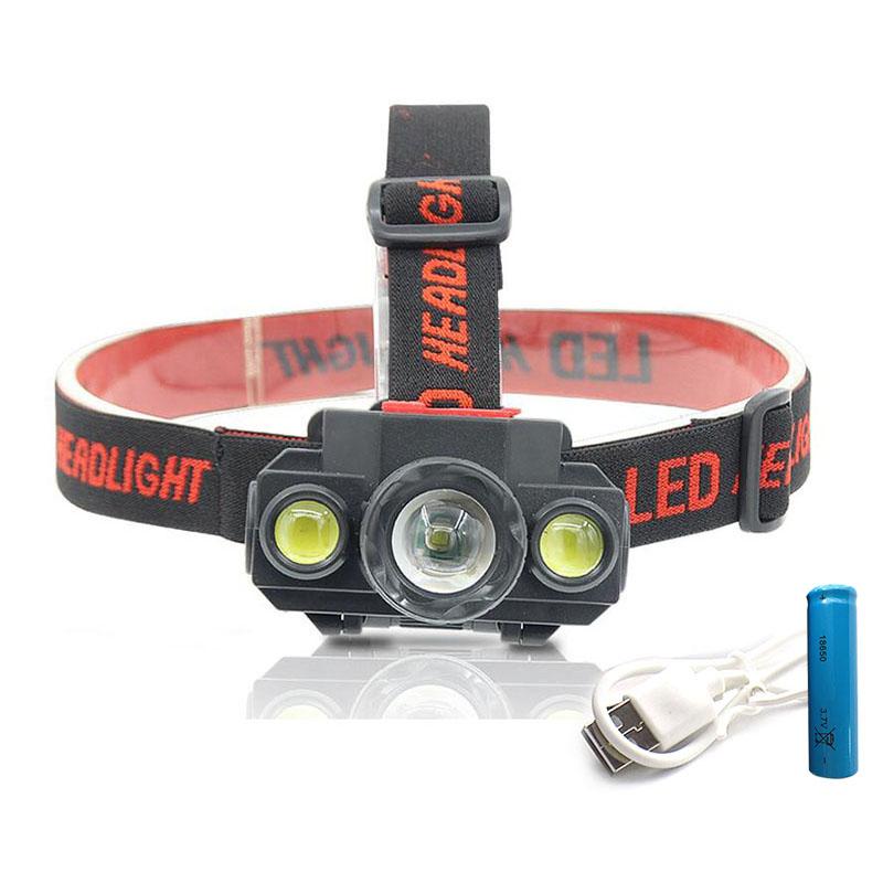 

3 Led Headlamp XPE COB headlight night light frontal USB rechargeable 18650 torch For camping battery head Fishing