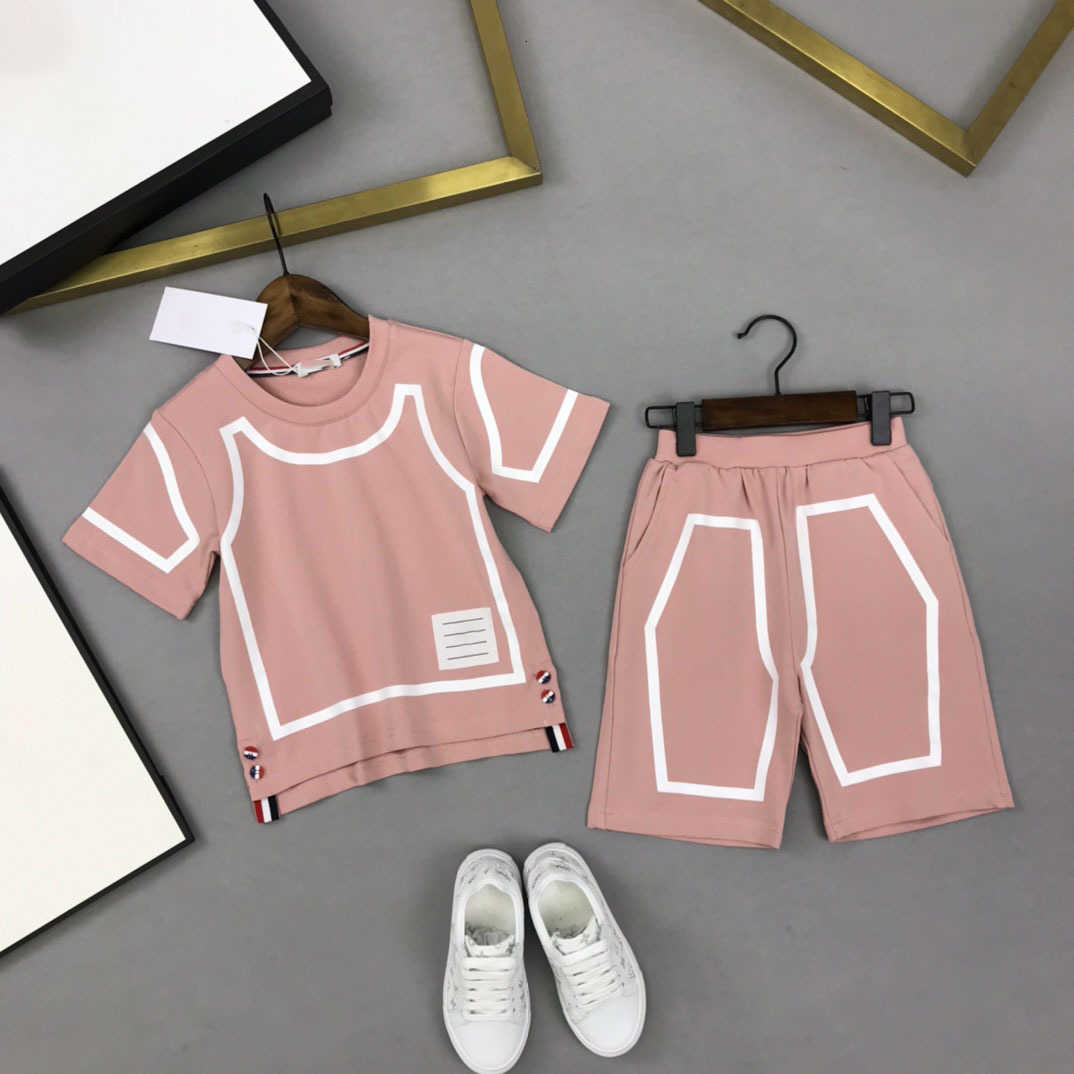 

designer kids brand sets t shirts+ shorts 2pics cotton suits children's wear boys t shirts classic soft t shirt boys shorts pink color, White