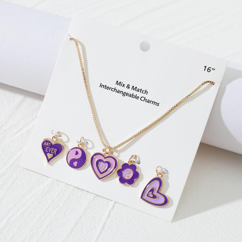 

Pendant Necklaces 5pcs/set Inspired For Women Yin Yang Heart Necklace Purple Set Party Accessories Jewelry, Silver