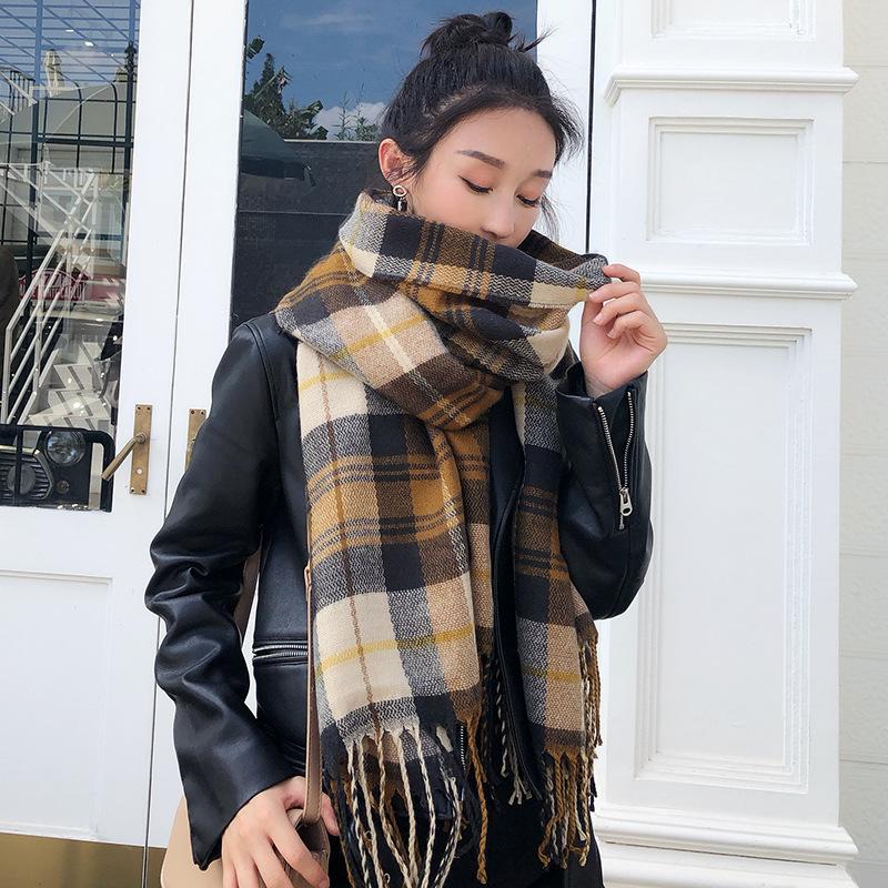 

Scarves British Plaid Scarf Korean Cashmere Like Thickened Thermal Tassel Dual Purpose Women's Versatile Shawl And Neck